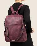 FADEON Leather Laptop Backpack for Women Designer 15.6 inch PU Laptop Bag, Ladies Travel Computer Work Backpack Red