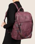 FADEON Leather Laptop Backpack for Women Designer 15.6 inch PU Laptop Bag, Ladies Travel Computer Work Backpack Red