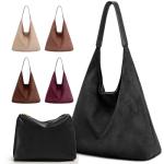 Hommtina 2-Piece Vegan Leather Purse Set for Women: Slouchy Hobo Shoulder Bag & Suede Tote Bag (Black)