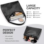 Hommtina 2-Piece Vegan Leather Purse Set for Women: Slouchy Hobo Shoulder Bag & Suede Tote Bag (Black)