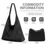Hommtina 2-Piece Vegan Leather Purse Set for Women: Slouchy Hobo Shoulder Bag & Suede Tote Bag (Black)