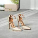 DREAM PAIRS Women's Oppointed-Lacey Pointed Toe Ankle Strap High Heel Stiletto Pumps Wedding Dress Shoes,Size 7.5,Gold/Glitter,Oppointed_Lacey