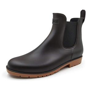 Amoji Unisex Chelsea Rain Boots Waterproof Ankle Boots Short Rainy Footwear 919 Brown 10.5 Women/8.5 Men