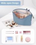 Narwey Small Makeup Bag for Purse Small Cosmetic Bag Women PU Leather Travel Makeup Pouch Zipper Pouch (Greyish Blue)
