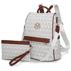 MKP Women Fashion Backpack Purse Multi Pockets Signature Anti-Theft Rucksack Travel Ladies Shoulder Bag Handbag 2Pcs