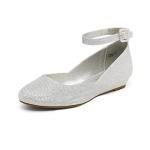 DREAM PAIRS Women's Dress Flats Ballet Low Wedge Round Toe Ankle Strap Comfortable Casual Flats Shoes,Size 7.5,Silver/Glitter,REVONA