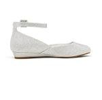 DREAM PAIRS Women's Dress Flats Ballet Low Wedge Round Toe Ankle Strap Comfortable Casual Flats Shoes,Size 7.5,Silver/Glitter,REVONA