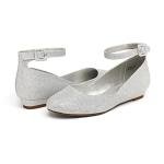 DREAM PAIRS Women's Dress Flats Ballet Low Wedge Round Toe Ankle Strap Comfortable Casual Flats Shoes,Size 7.5,Silver/Glitter,REVONA