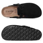 KIDMI Genuine Suede Clogs for Women Cork Footbed Sandals Leather Mules Potato Shoes with Arch Support Black 41 (Size 9-9.5)