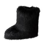 Eosxrp Furry Faux Fur Boots Women's Winter Shoes Woman Fluffy Warm Snow Boots Mid-Calf Comfortable Outdoor Flat (Black, Adult, Women, 9, Numeric, US Footwear Size System, Medium)
