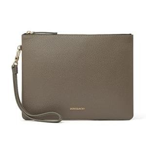 DORIS&JACKY Leather Wristlet Clutch Purse for Women Large Slim Phone Pouch Bag With Detachable Strap (Grey)