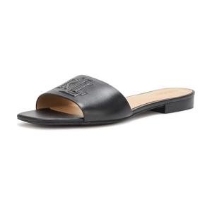 Lauren Ralph Lauren Women's Everley Calfskin Slide Sandals Black 6.5 Medium