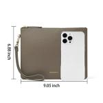DORIS&JACKY Leather Wristlet Clutch Purse for Women Large Slim Phone Pouch Bag With Detachable Strap (Grey)
