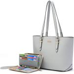 Handbags for Women Large Tote Shoulder Bags Top Handle Satchel Purses Wallet set 2pcs Grey