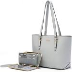 Handbags for Women Large Tote Shoulder Bags Top Handle Satchel Purses Wallet set 2pcs Grey
