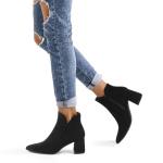 mysoft Women's Ankle Boots Chunky Block Low Heel Comfortable Pointed Toe Side V Cutout Dressy Office Booties with Zipper