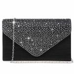 Dasein Women Satin Evening Bag Rhinestone Clutch Purse Wedding Prom Purse Formal Cocktail Party Handbag (Black)
