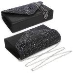 Dasein Women Satin Evening Bag Rhinestone Clutch Purse Wedding Prom Purse Formal Cocktail Party Handbag (Black)