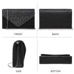 Dasein Women Satin Evening Bag Rhinestone Clutch Purse Wedding Prom Purse Formal Cocktail Party Handbag (Black)