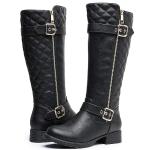 GLOBALWIN Women's Black Quilted Knee High Boots Low Heel Comfortable Fashion Dressy Riding Boots For Women Size 8M