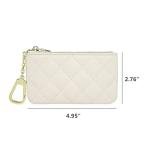 Mossruta Premium Genuine Full Grain Leather Mini Coin Purse Keychain Pouch Card Holder for Men Women (Beige Quilted - LG)