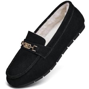 DeYashopin Women's Loafer Shoes Leisure Slip On Work Shoes Comfort Walking Flats Winter Black 7.5