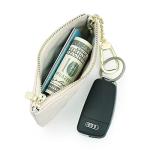 Mossruta Premium Genuine Full Grain Leather Mini Coin Purse Keychain Pouch Card Holder for Men Women (Beige Quilted - LG)