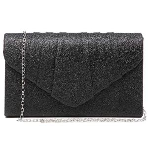 Dasein Women Glistening Evening Bags Pleated Clutch Handbags Wedding Purses Cocktail Prom Hand Pouch Black