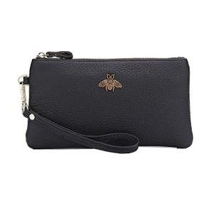 imeetu Women's Black Leather Wristlet Clutch Purse