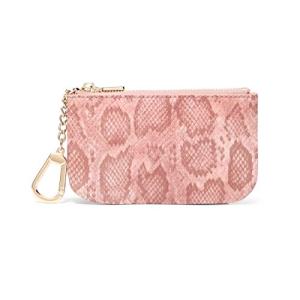 Daisy Rose Keychain Pouch & Coin Purse with Clasp, Luxury PU Vegan Leather - Pink Snake
