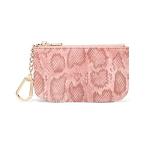 Daisy Rose Keychain Pouch & Coin Purse with Clasp, Luxury PU Vegan Leather - Pink Snake