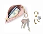 Daisy Rose Keychain Pouch & Coin Purse with Clasp, Luxury PU Vegan Leather - Pink Snake