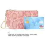 Daisy Rose Keychain Pouch & Coin Purse with Clasp, Luxury PU Vegan Leather - Pink Snake