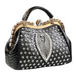 Luxury Fashion Diamonds Bag For Women Leather Top Handle Satchel Handbags Clip Rhinestone Purses Tote Shoulder Crossbody Bags (Black 2)