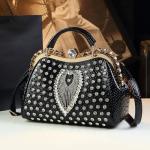 Luxury Fashion Diamonds Bag For Women Leather Top Handle Satchel Handbags Clip Rhinestone Purses Tote Shoulder Crossbody Bags (Black 2)
