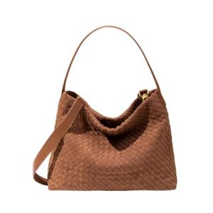 Women's Braided Leather Tote Bag Stylish Suede Hobo Shoulder Bag with Woven Details