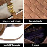 Women's Braided Leather Tote Bag Stylish Suede Hobo Shoulder Bag with Woven Details