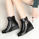 Women's Black Wedge Heel Ankle Booties Soft Leather Platform Side Zipper Sparkling Rhinestones Winter Warm Fur Lined Thickening Snow Boot (Black A,8,8,Women)