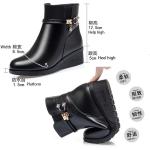 Women's Black Wedge Heel Ankle Booties Soft Leather Platform Side Zipper Sparkling Rhinestones Winter Warm Fur Lined Thickening Snow Boot (Black A,8,8,Women)