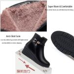 Women's Black Wedge Heel Ankle Booties Soft Leather Platform Side Zipper Sparkling Rhinestones Winter Warm Fur Lined Thickening Snow Boot (Black A,8,8,Women)