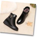 Women's Black Wedge Heel Ankle Booties Soft Leather Platform Side Zipper Sparkling Rhinestones Winter Warm Fur Lined Thickening Snow Boot (Black A,8,8,Women)