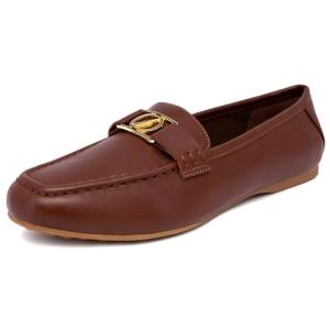 Nautica Woman Flat Loafers Designer Vegan Leather Penny Shoes Slip On - Soft, Durable and Flexible Luxury Resistant Feel Lightweight & Comfortable Everyday Moccasins-Nelms-Tan-7.5