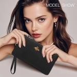 imeetu Women's Black Leather Wristlet Clutch Purse