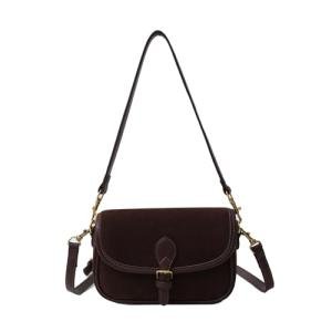 POAPRRD Suede Crossbody Bags for Women Small Suede Purse Retro Shoulder Bag Handbag with Two Straps (Coffee)