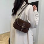 POAPRRD Suede Crossbody Bags for Women Small Suede Purse Retro Shoulder Bag Handbag with Two Straps (Coffee)