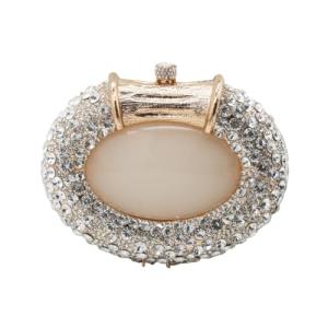 UMREN Women Crystal Oval Shell Evening Purse Bags Luxury Rhinestone Clutch Unique Gems Handbag Bridal Wedding Shoulder Bag Light Gold
