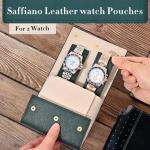 Travel Leather Watch Pouch/Watch Travel Case with Suede Lining/Luxury Leather Travel Watch Case 2 Watch Pouch for Men and Women (Green-Double)