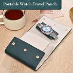 Travel Leather Watch Pouch/Watch Travel Case with Suede Lining/Luxury Leather Travel Watch Case 2 Watch Pouch for Men and Women (Green-Double)