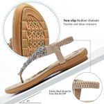 HARENCE Womens Summer Flats Sandals: Casual Bohemian Dressy Thong Flat Shoes Comfortable Slip on Elastic Ankle Strap Beach Sandal