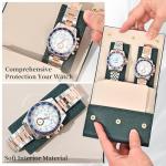 Travel Leather Watch Pouch/Watch Travel Case with Suede Lining/Luxury Leather Travel Watch Case 2 Watch Pouch for Men and Women (Green-Double)